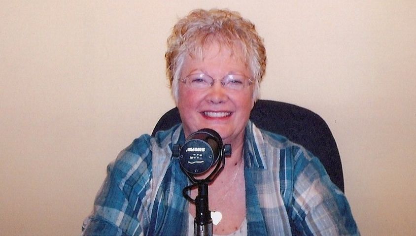 Kay Meyer, president of Family Shield Ministries, in the studio for a radio program.