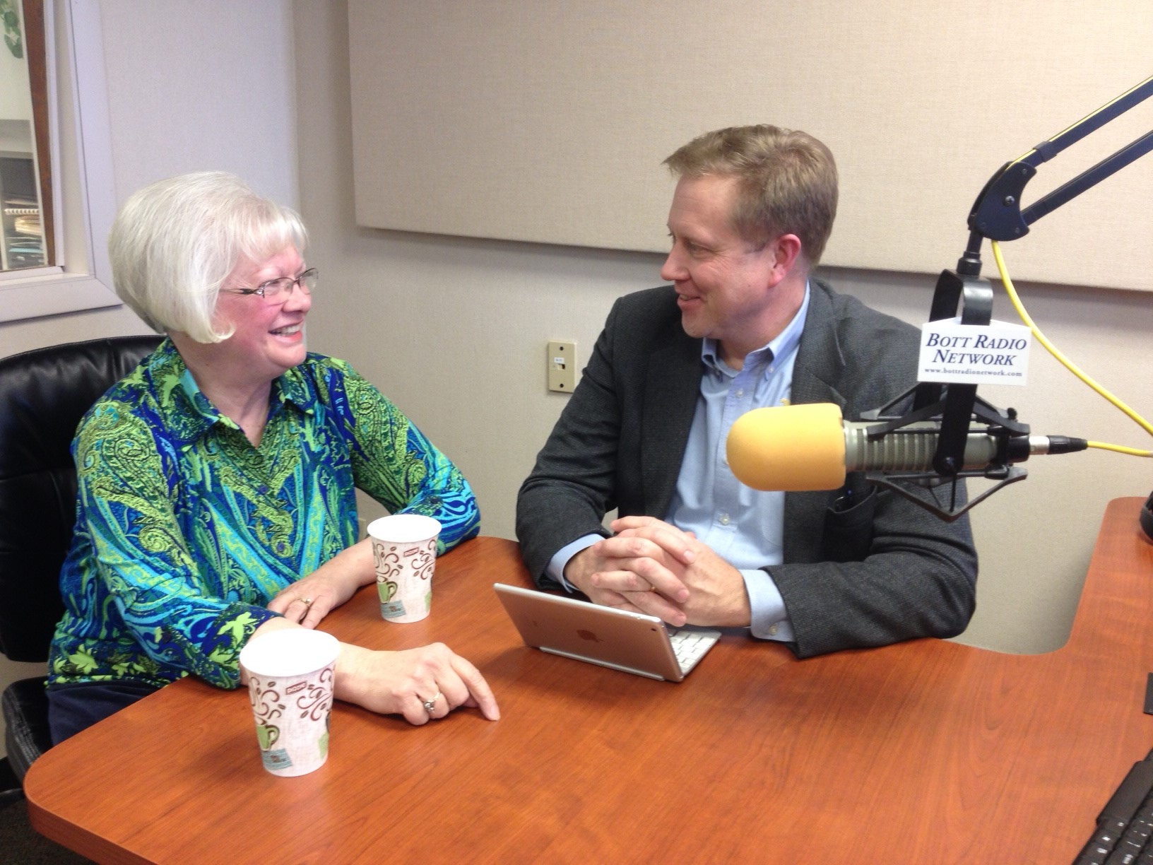 Kay Meyer with Rev. Mark Frith in the studio. Rev. Frith is the chairman of Family Shield Ministries