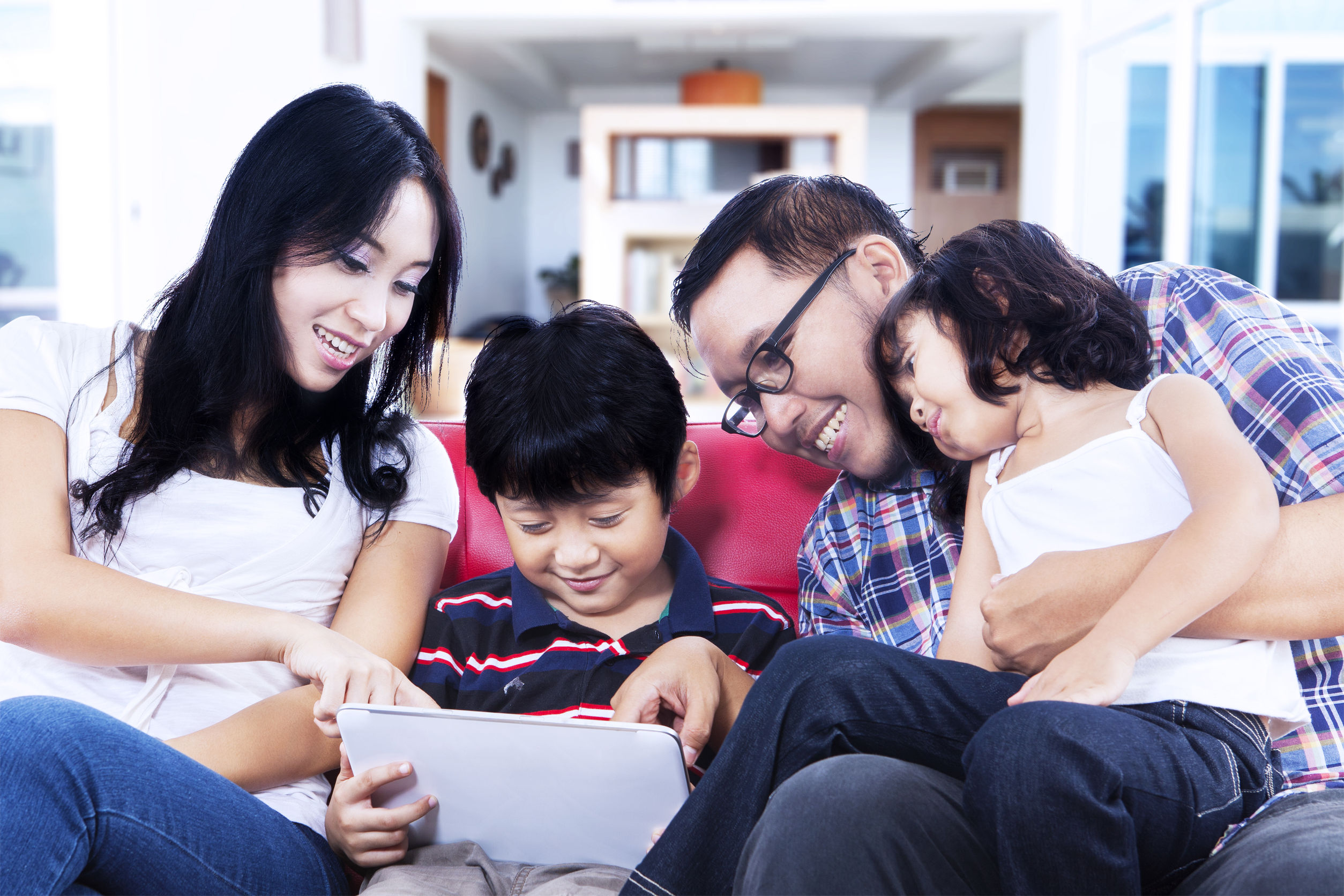 family with ipad